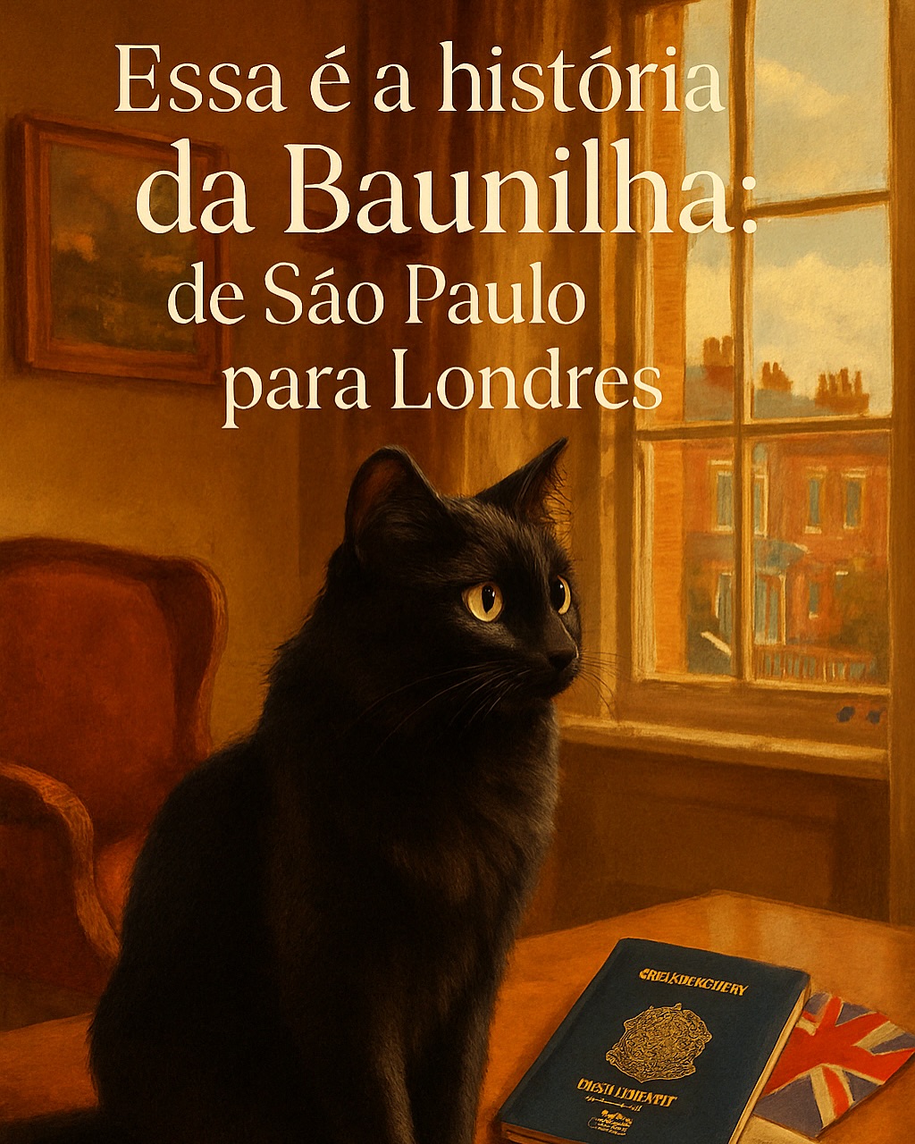 Baunilha agora observa o céu de Londres da janela.